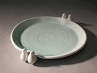 Thrown Porcelain Dish with Bird additions and Turquoise Glaze - Private collection